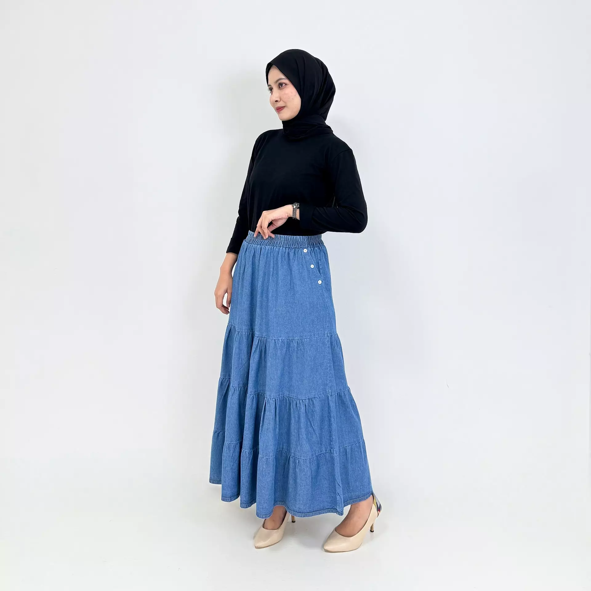 Evy Long Skirt Denim [BIRU MUDA]