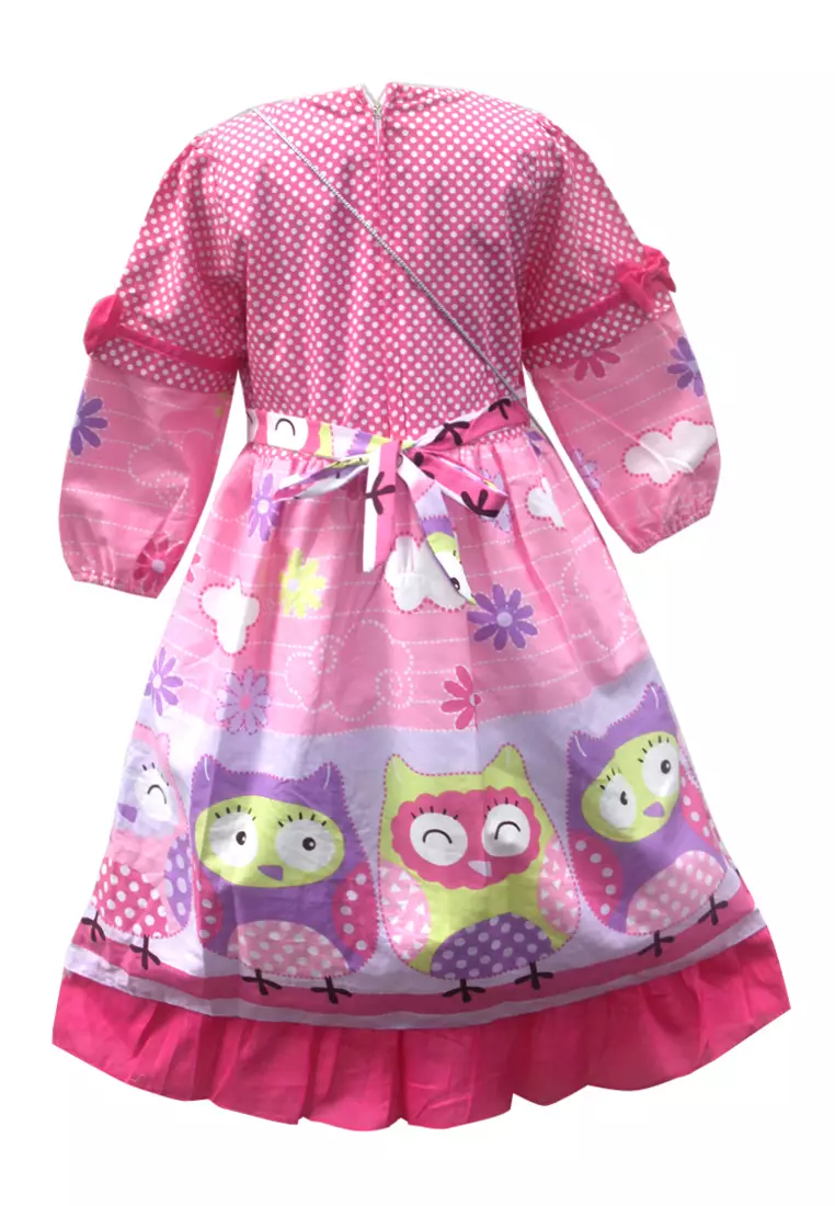 Two Mix Gamis Anak Perempuan Motif Owl Bahan Katun Usia 1-8 tahun 4109
