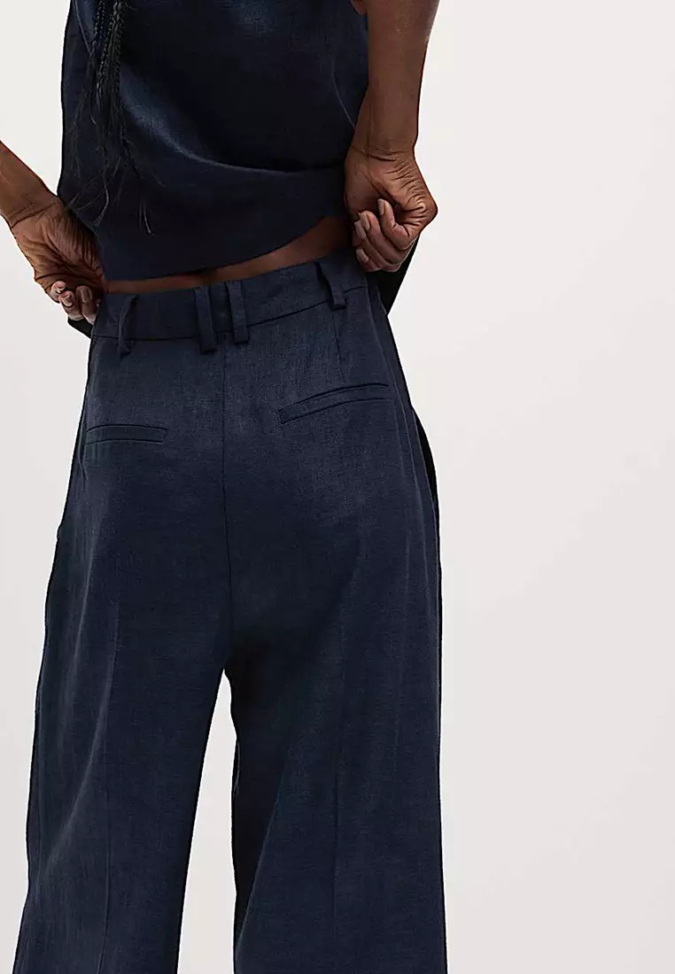 Linen Rich Twill Wide Leg Trousers