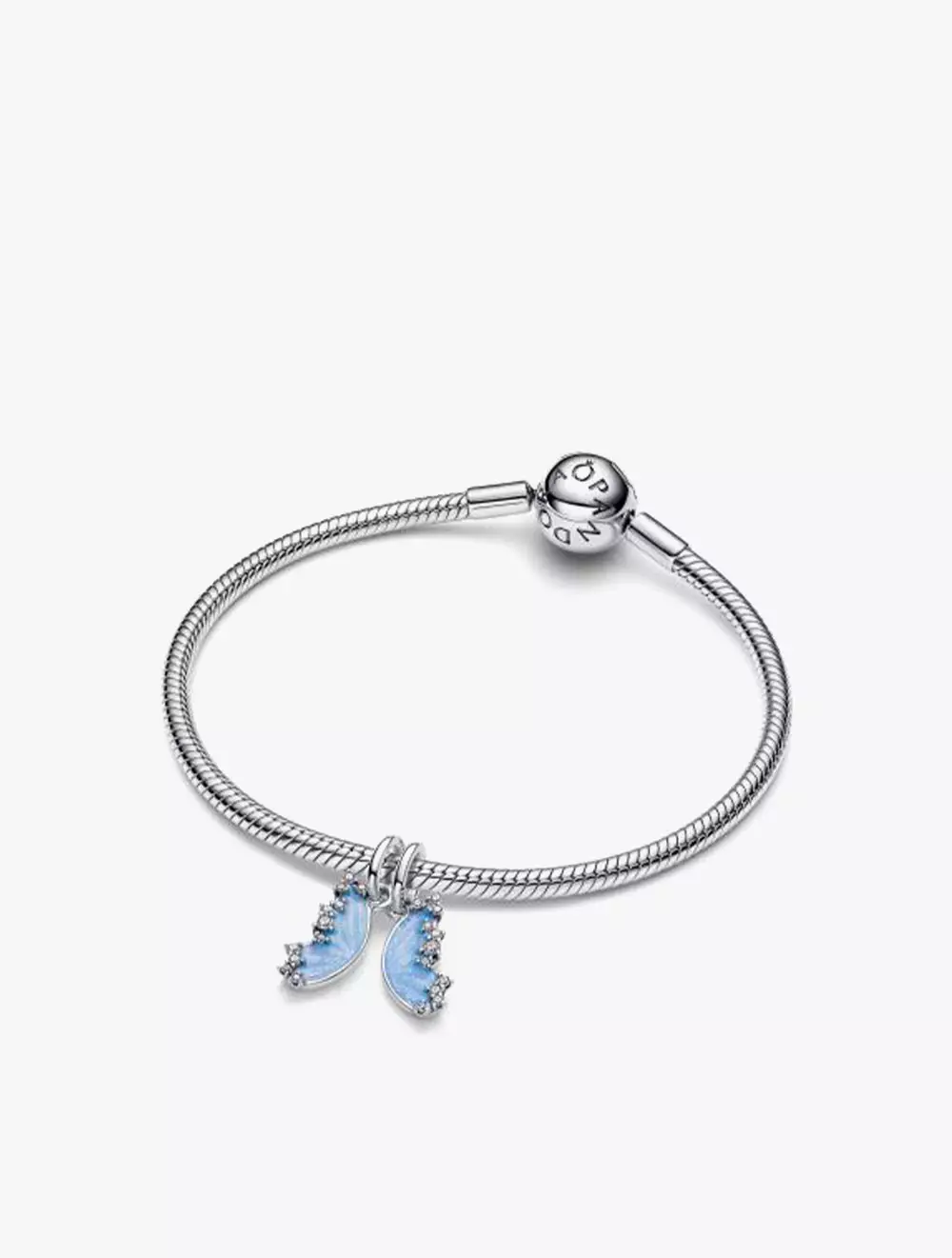 Butterfly Sterling Silver Splittable Dangle with Clear Cubic Zirconia and Shimmering Blue Enamel