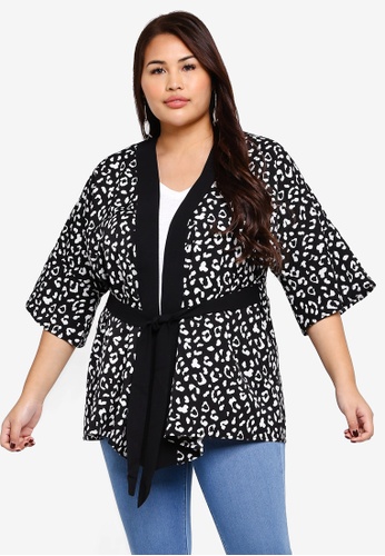 Plus Size Contrast Border Kimono