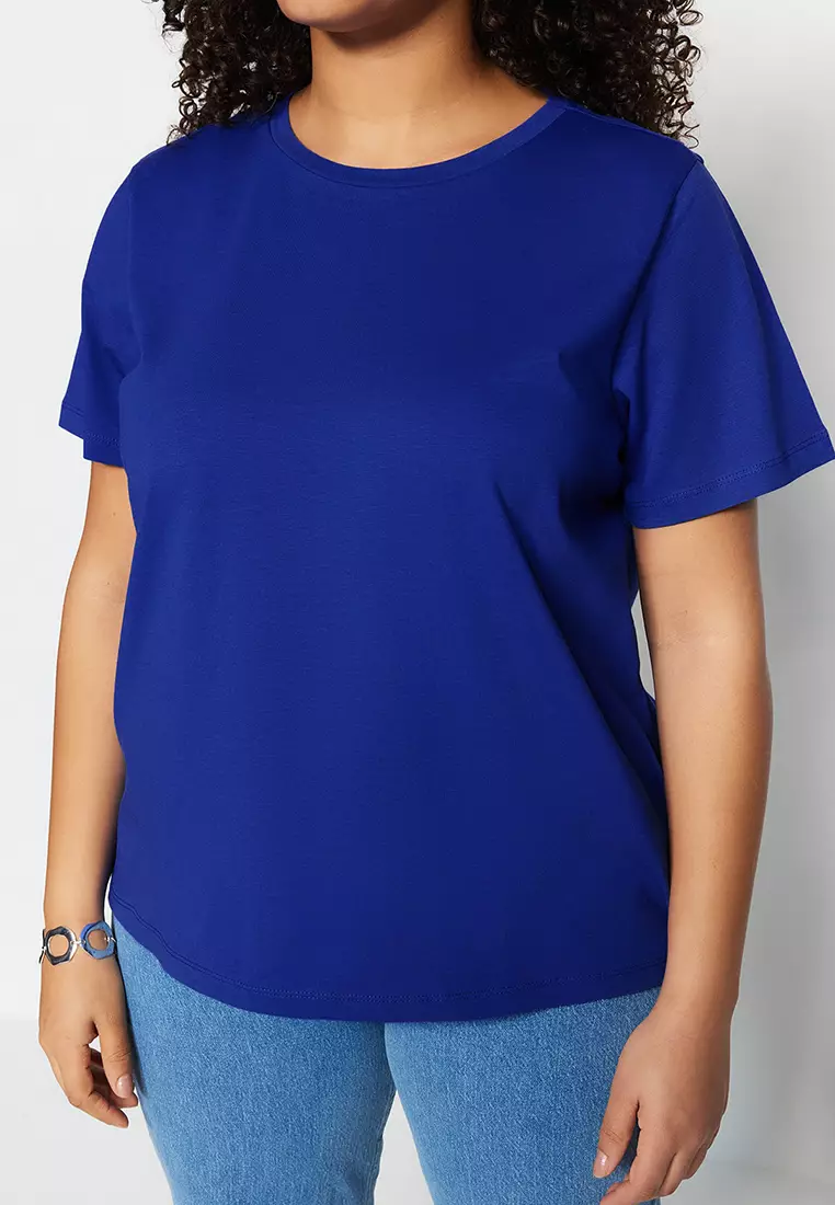 Regular Fit Basic Crew Neck Knitted Plus Size T-Shirt