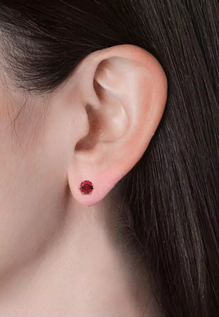 Birth Stone Earring July Ruby WG - Anting Crystal Swarovski by Her Jewellery