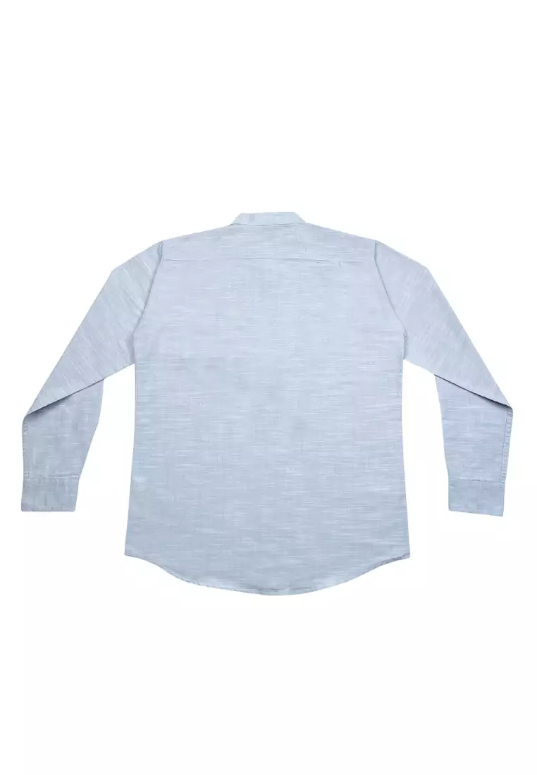 POLICE Kemeja Koko Bordir Cotton Slub Regular Fit Lengan Panjang Pria