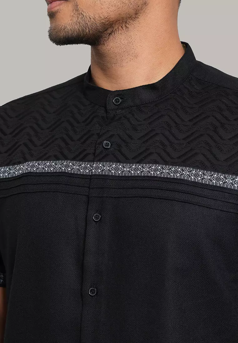 MOC Kemeja Koko Lengan Pendek Pria Khaliq - Black