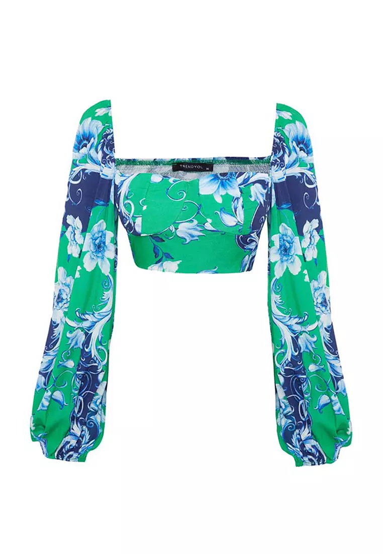 Floral Print Beach Blouse with Balloon Sleeves