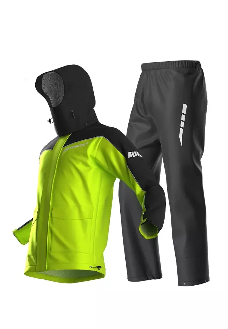 Motowolf MDL0403B 100D Satin Raincoat Jacket And Pants - Neon Green/Black