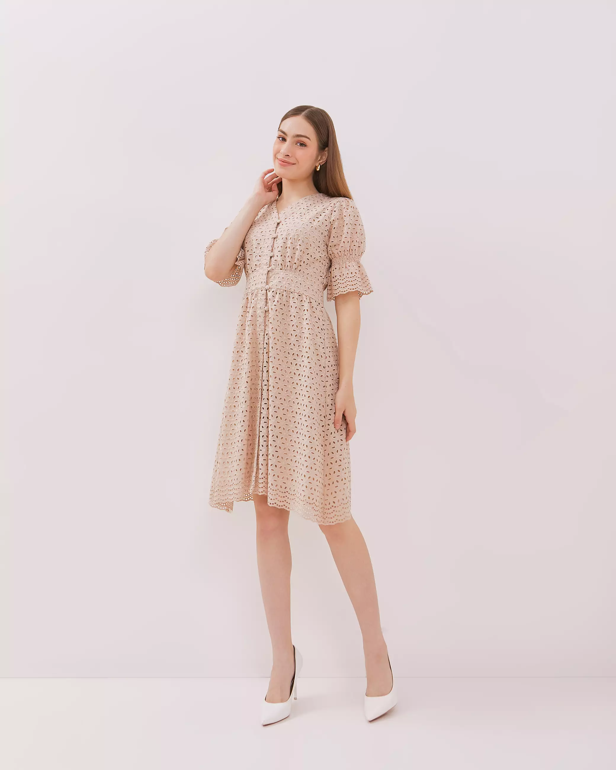 Urban Exchange Talia Cream Mini Dress - Gaun Mini Dress Katun Warna Cream