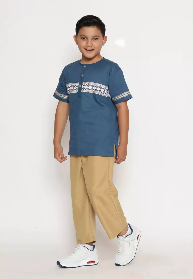 Baju Koko Set Anak Laki Bordir Lentera Navy - GENUINE