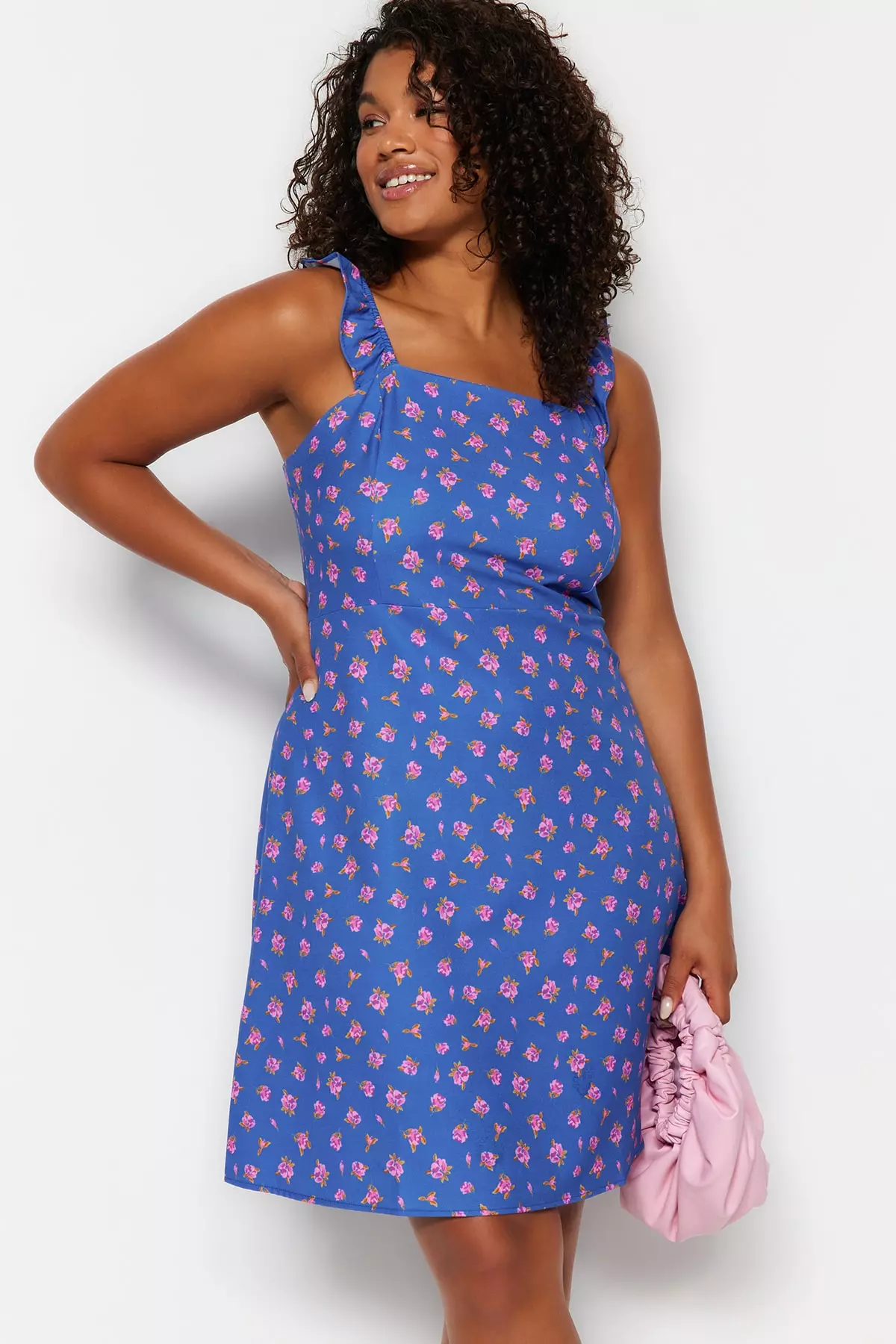 Plus Size Floral Pattern Mini Dress