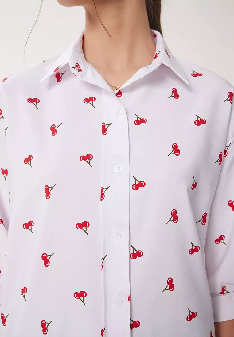 Balloon Sleeve Patterned Woven Shirt