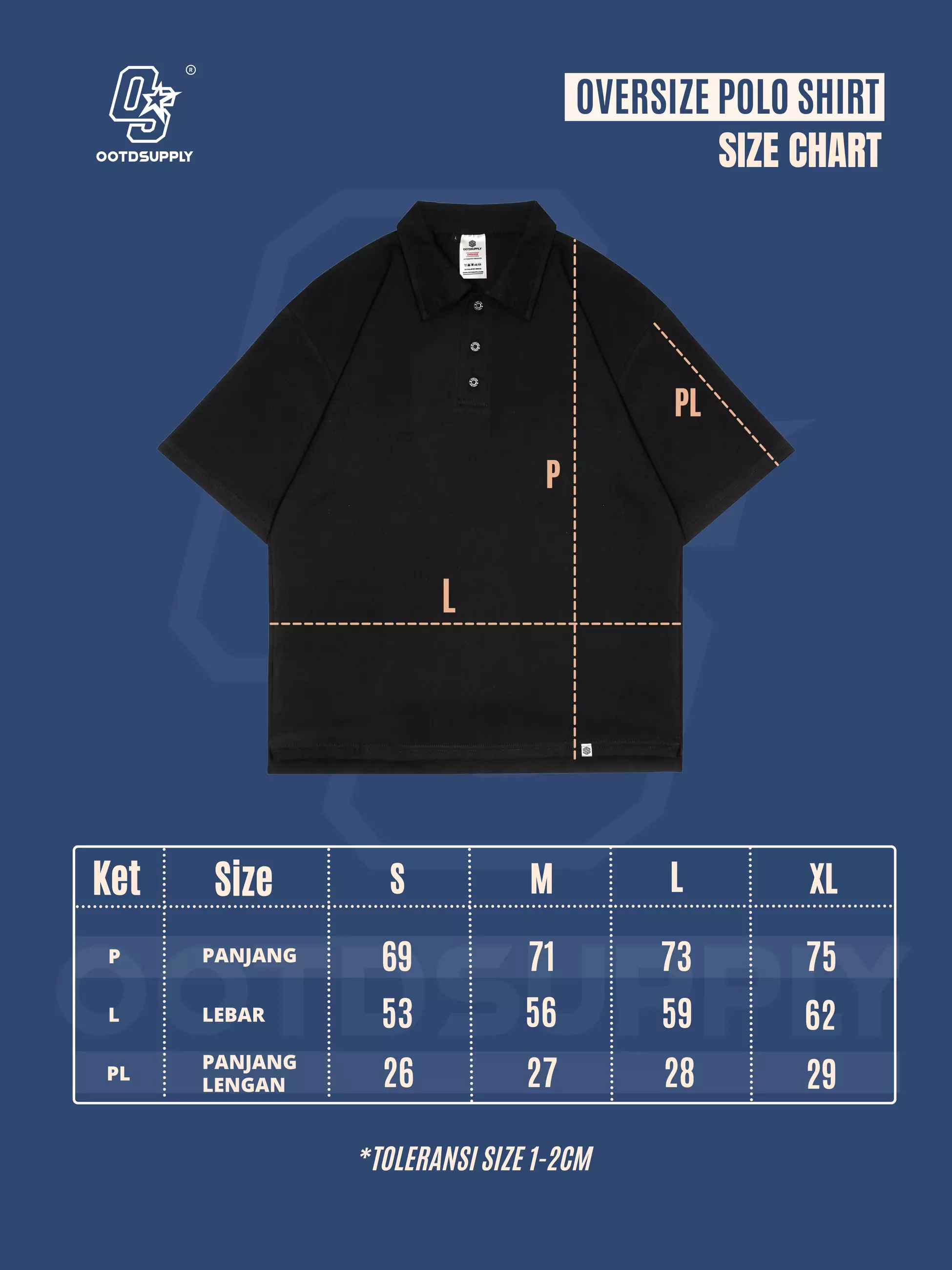 OOTDSUPPLY Oversize Polo Shirt Two Tone Essentials l Kaos Polo | Atasan Polo Pria dan Wanita | OVZPSCOMBI002