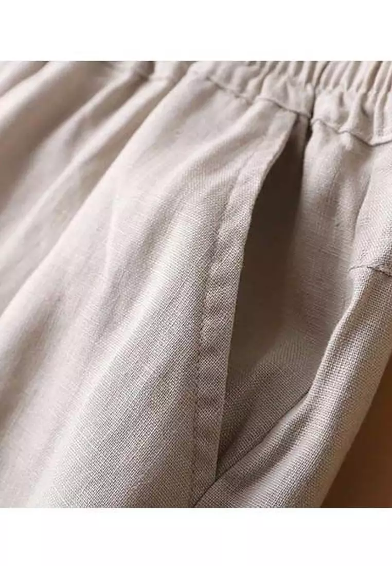High Waist Cotton-flax Cropped Pants RZ-C132
