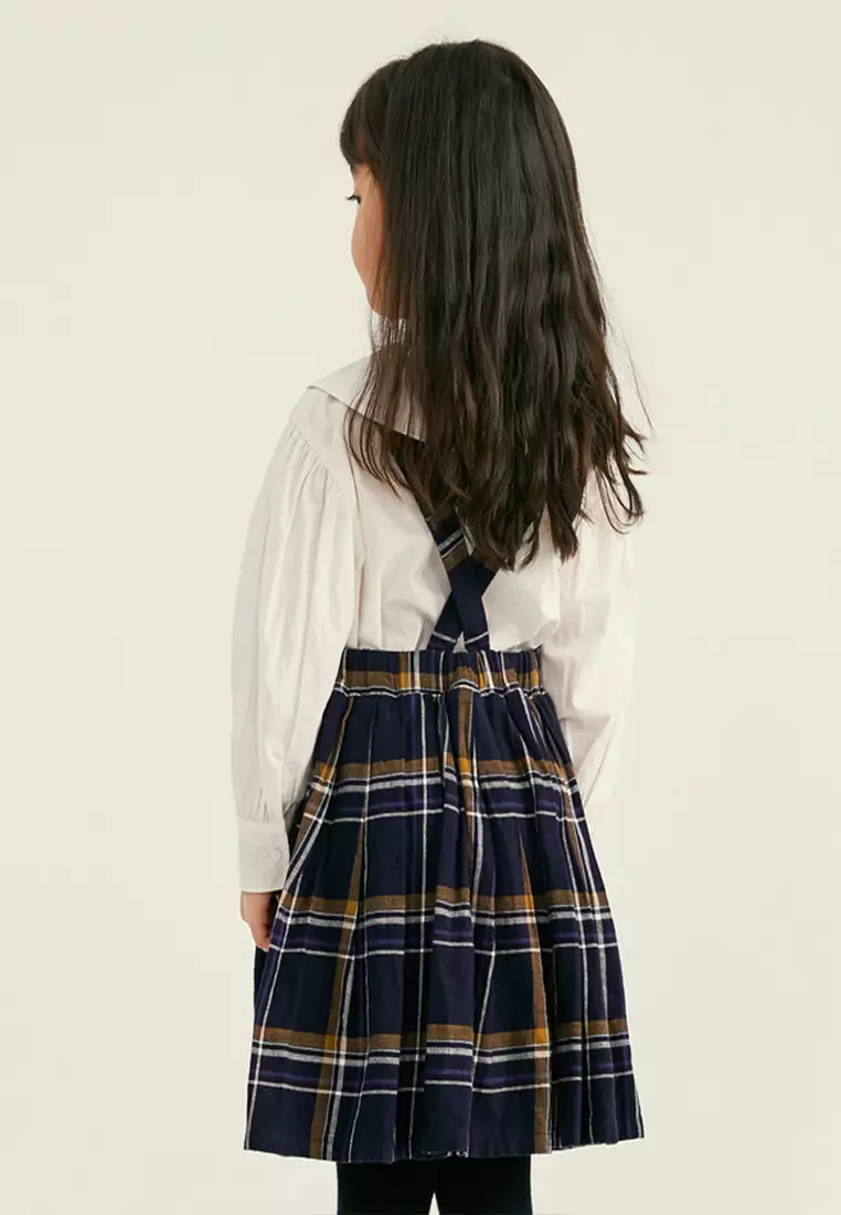 女大童背带裙格子百褶连衣裙