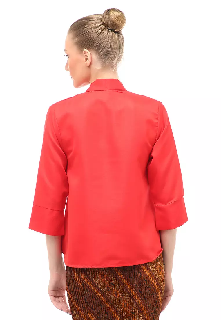 Elvia Kebaya Atasan Wanita Lengan Panjang Design Casual - Merah