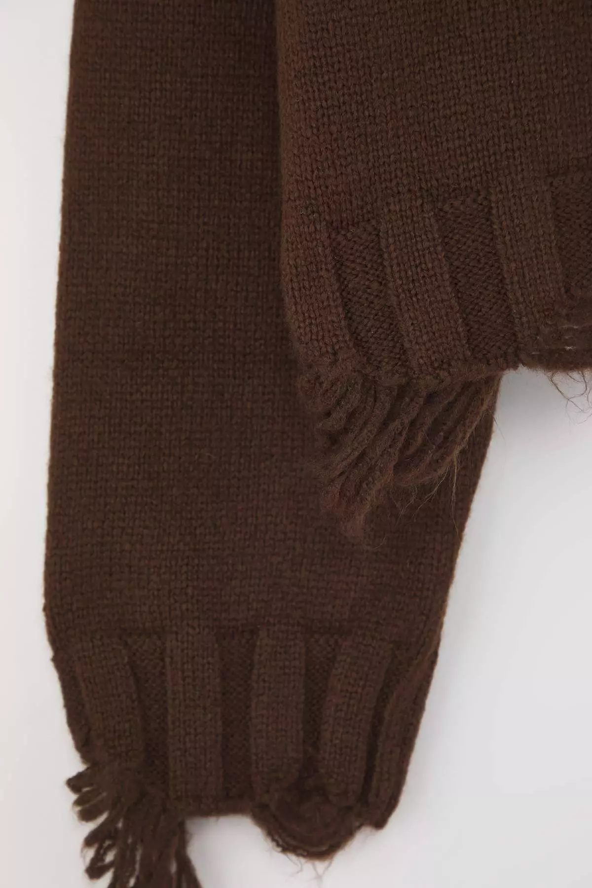 Brown Crop Wide Pattern Soft Textured Flow Detailed Knitwear Sweater