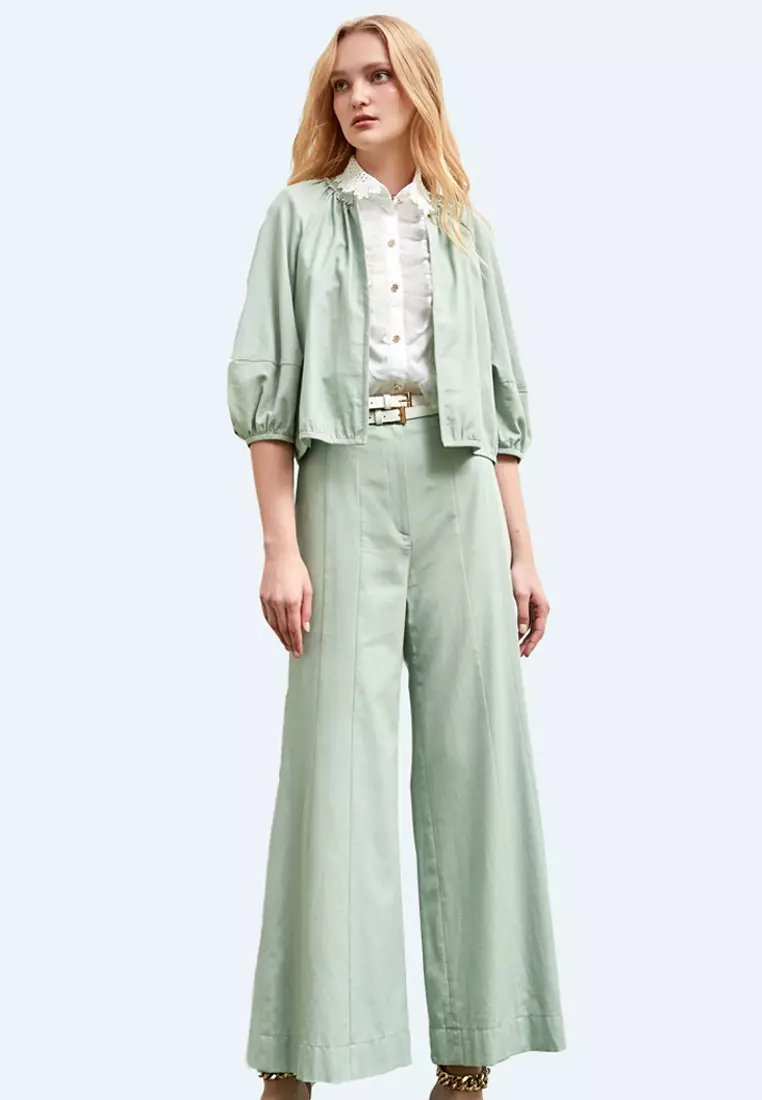 High Waist Light Green Flare Pants