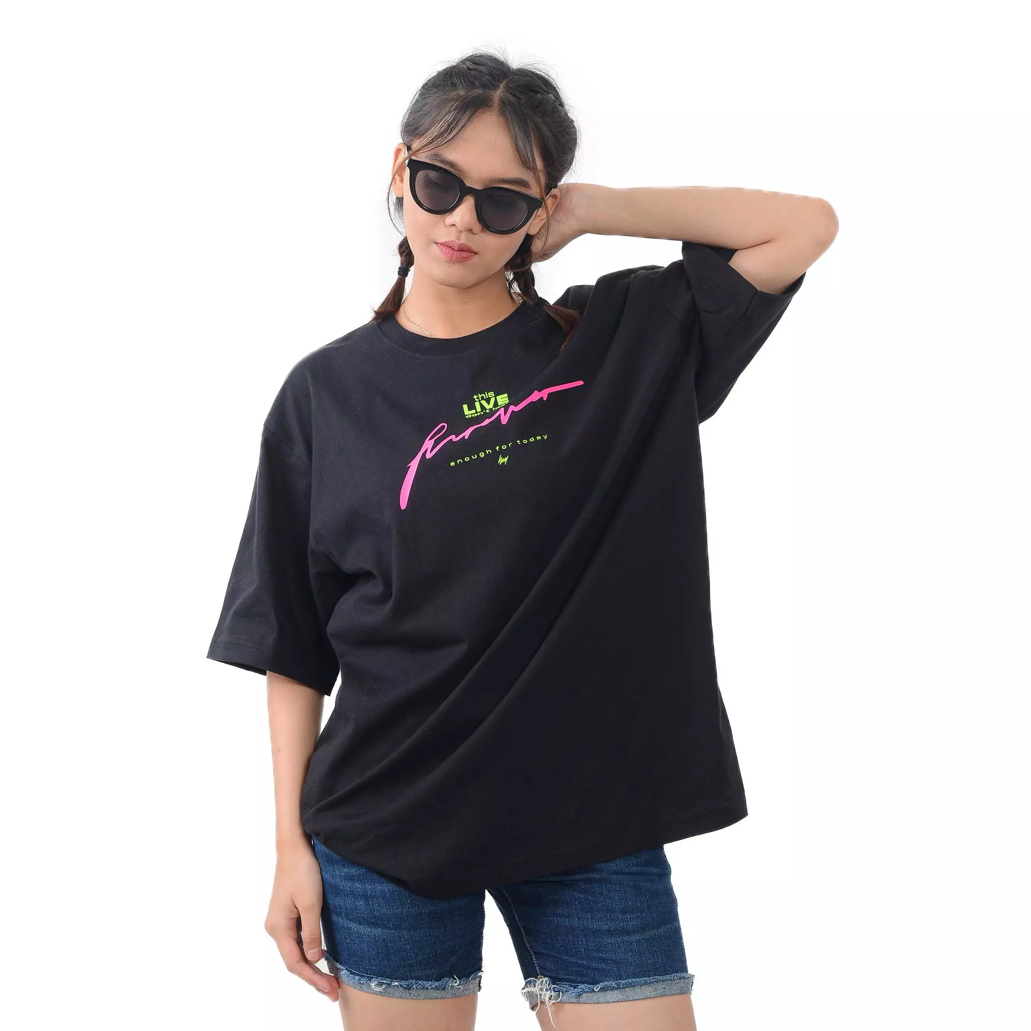 Kuiy - Enough T-Shirt Kaos Oversize Live Forever Black EN042 Wanita Oblong