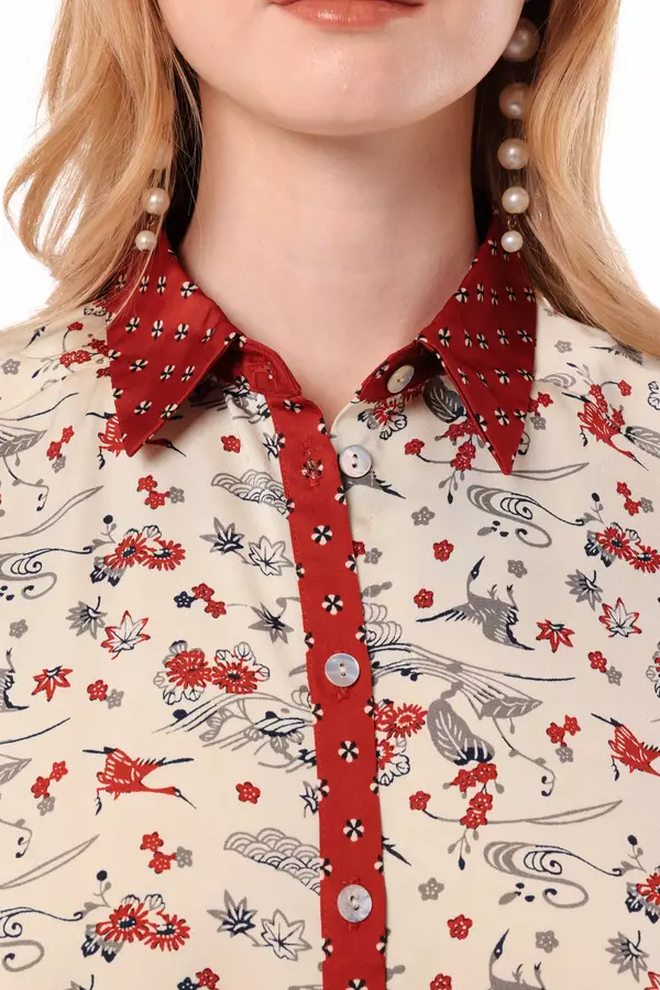 MINIMAL - Eriana - Blouse Lipit Motif Gringsing - Red Colour Red