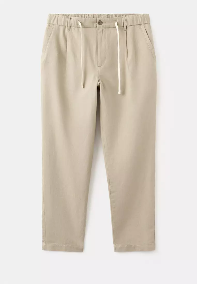 修身剪裁短款亞麻棉褲