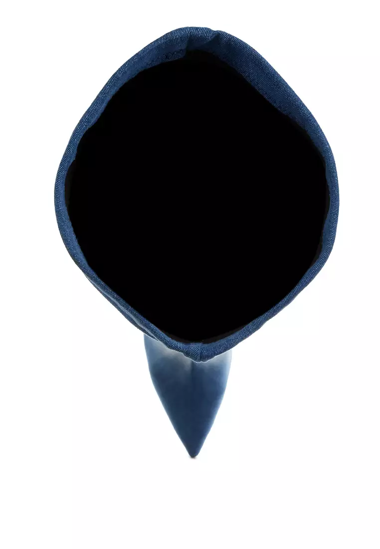 Rhinestones Knee High Denim Boots in Dark Blue