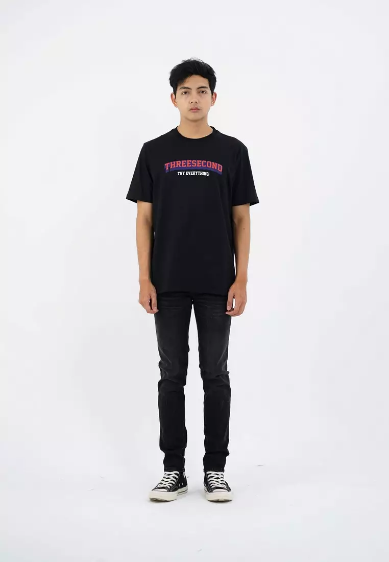 3Second Men's T-Shirt Short Sleeve Regular Fit Cotton Logo Script Meeko C750125