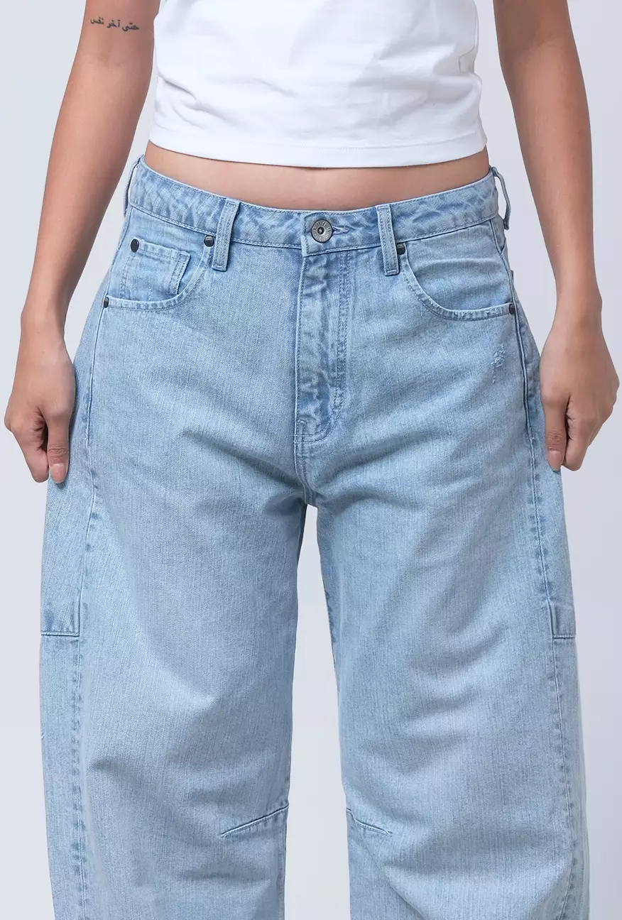 Celana Jeans Wanita Barrel Sora Light Blue