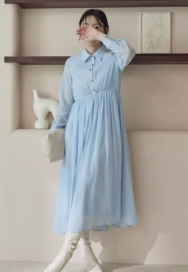 Buy OBSTYLE Chiffon Button-Down Shirt Collar Long Dress [DA8044] 2026  Online | ZALORA