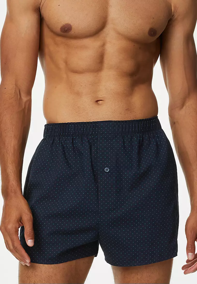 3pk Pure Cotton Geometric Woven Boxers