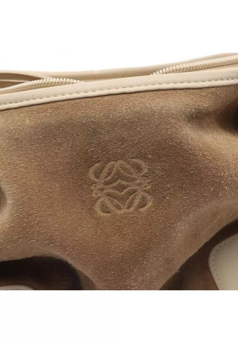 Pre-Loved LOEWE Anagram Shoulder bag suede leather beige ivory