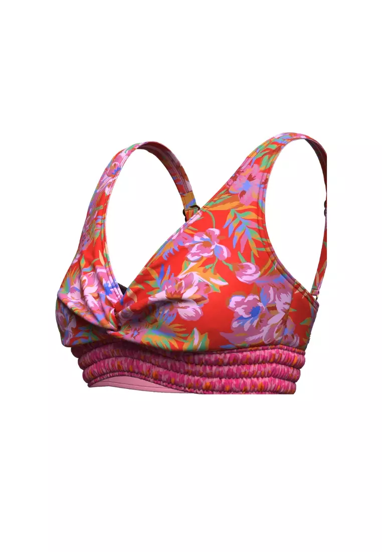 Joyful Florals Red Plus Cup Smocking Bikini Top