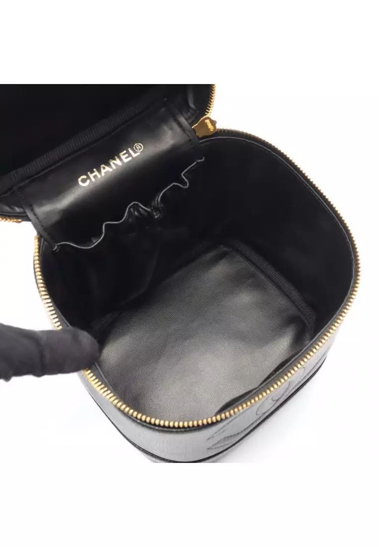 Pre-Loved Chanel coco mark Handbag vanity bag Caviar skin black gold hardware