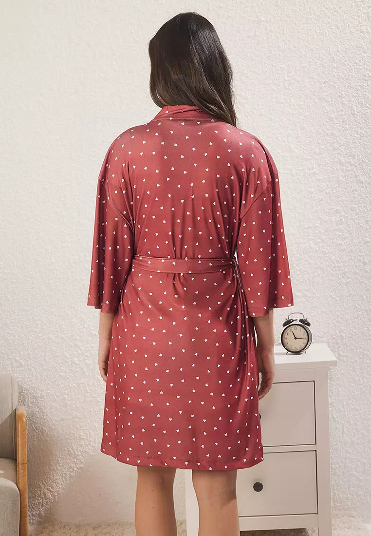 Red Belted Heart Ribbed Knitting Dressing Gown Thmss25Sb00004