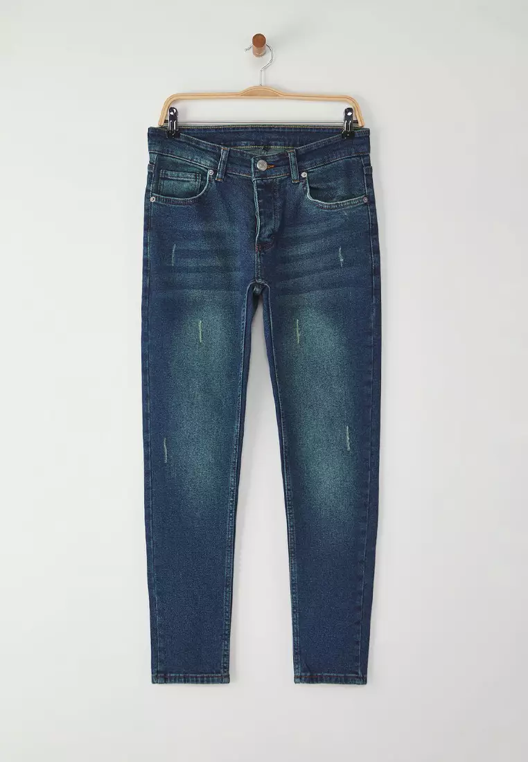 Dark Navy Skinny Ribbed Jeans TMNAW25JE00013