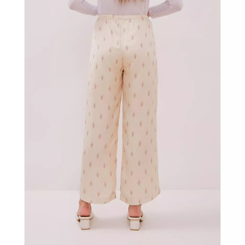 Urban Exchange Pants Shula Beige - Celana Kulot Panjang Prints Satin Cream