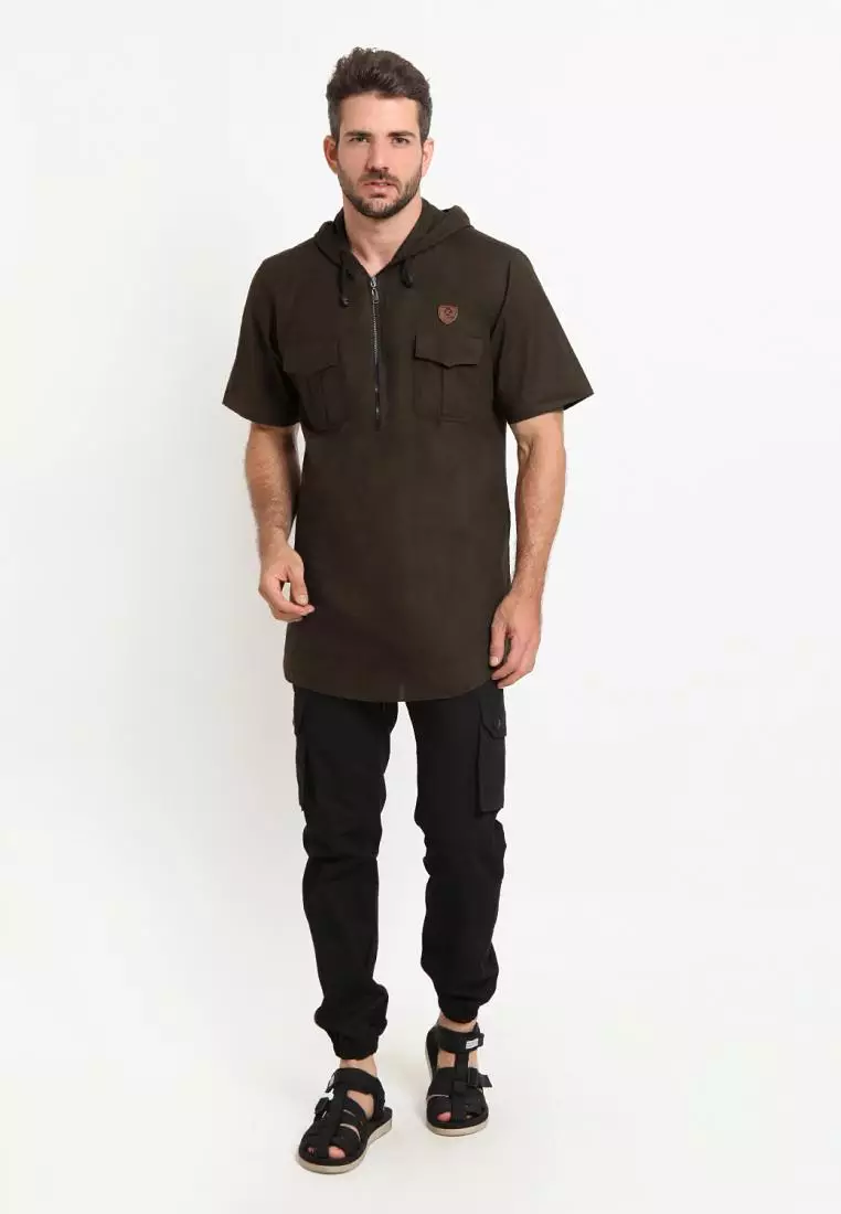 Zayidan Baju Koko Gamis Muslim Pria - Dzaki Hoodie Hijau Tni