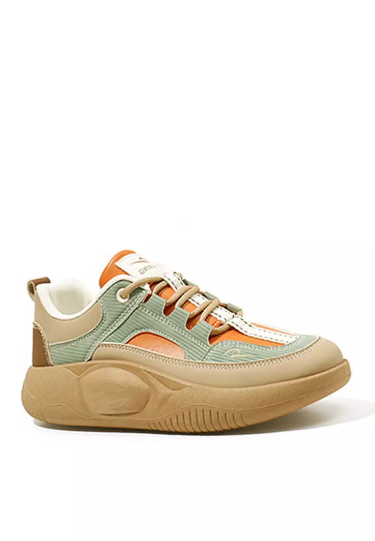 Pull&Bear chunky colourblock trainer in green and white