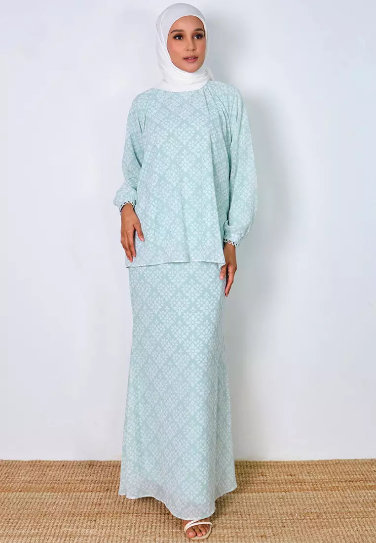 Rusila Blouse & Skirt - Mint/White Ceramic