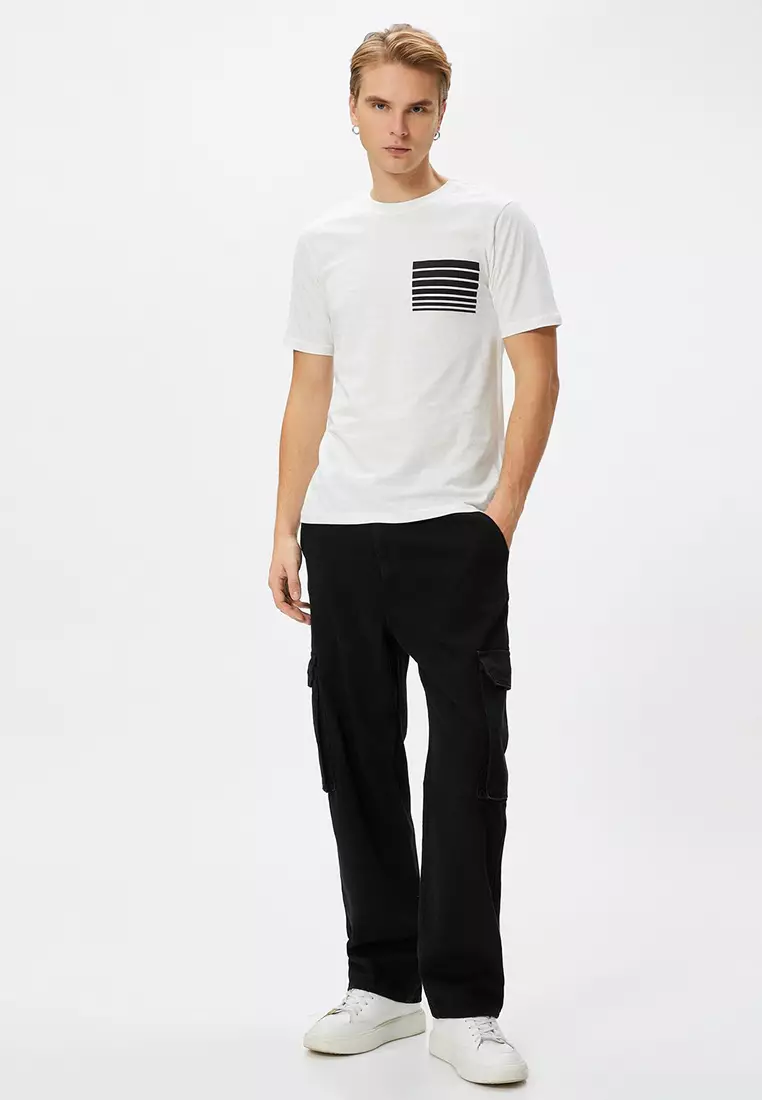 Koton Herren T-Shirt – Slim Fit, 100% Baumwolle, Mit Slogan-Print, Größe L, Schwarz