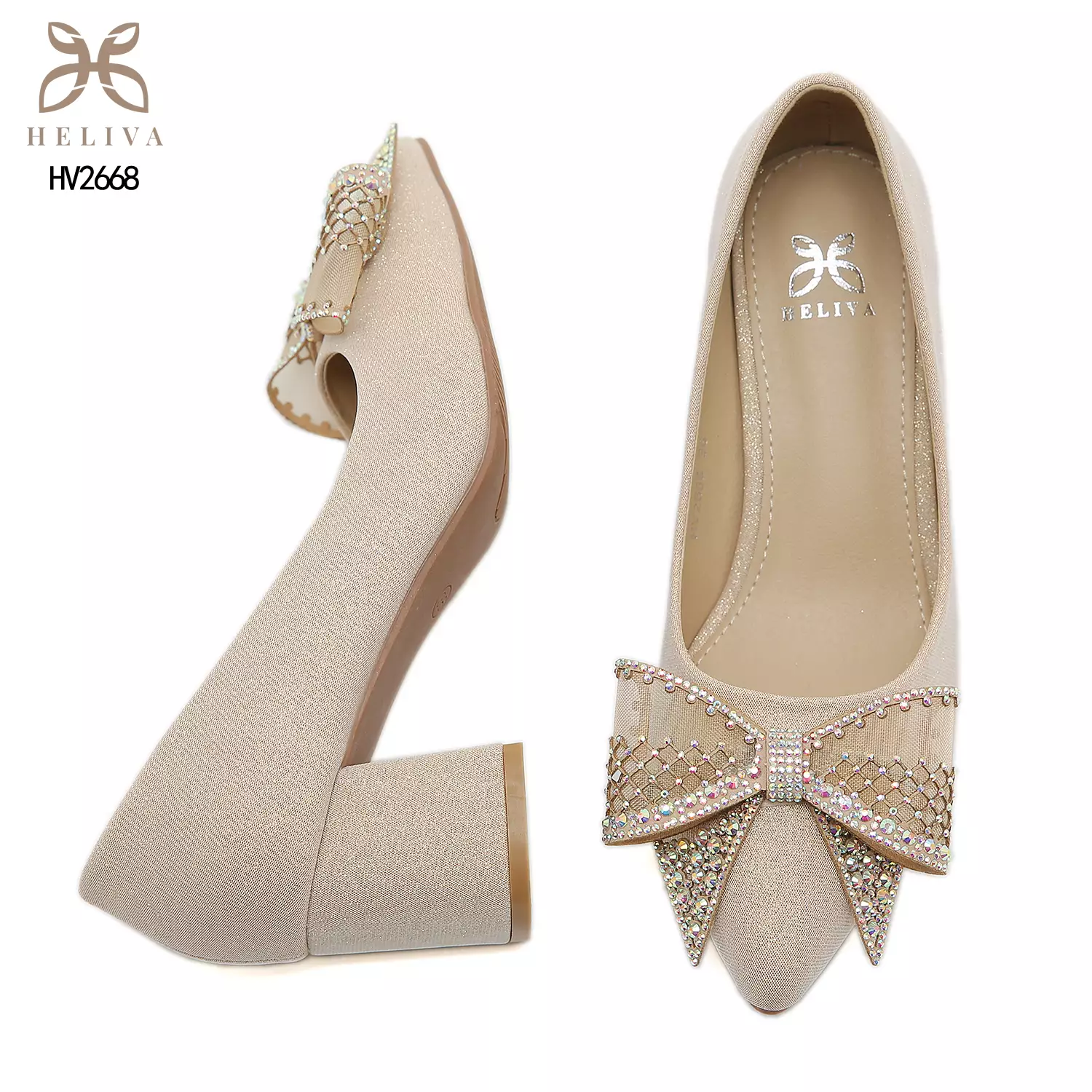 Jual HELIVA Heliva Christy High Heels Chunky Ribbon Rainbow Rhinestones ...