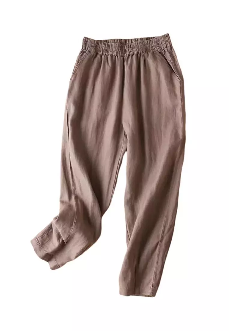 High Waist Cotton-flax Cropped Pants RZ-C132