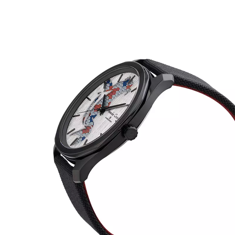 Jam Tangan Pria Alexandre Christie AC 8614 MH LIPGR Men Grey Fish Motive Dial Black Leather Strap