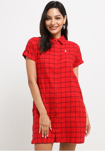 Hush Puppies red Loova Flannel Check Shirt Dress C1A65AAAC02212GS_1
