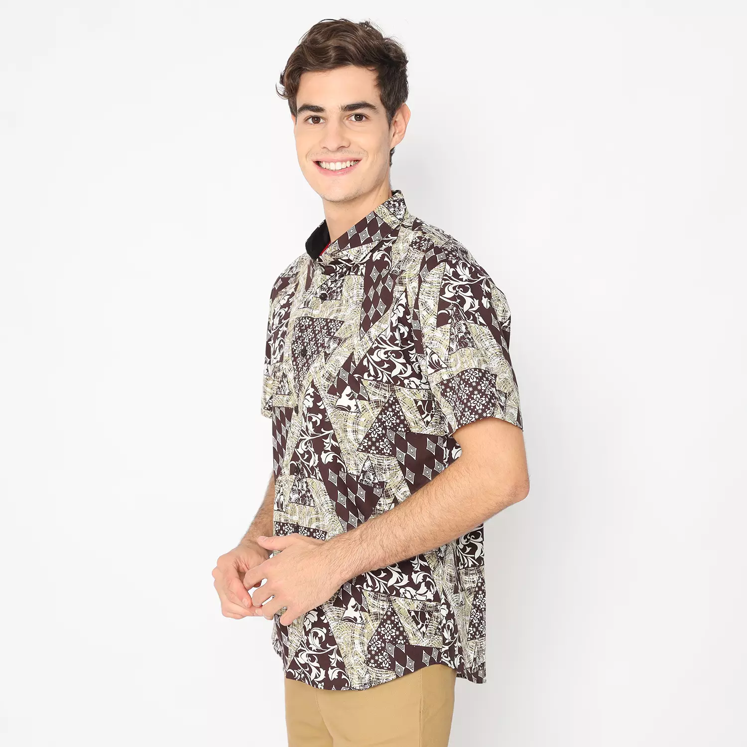 Platini Kemeja Batik Pria Lengan Pendek Katun Coklat 73171