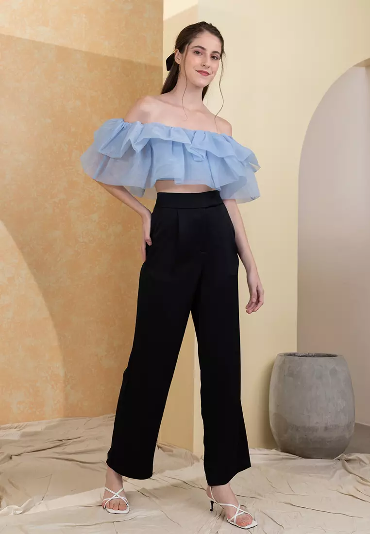 Off the shoulder frill crop top discount