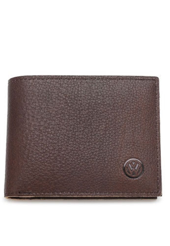 Volkswagen brown Men's RFID Genuine Leather Bi Fold Center Flap Short Wallet With Coin Compartment F6242AC26C0079GS_1