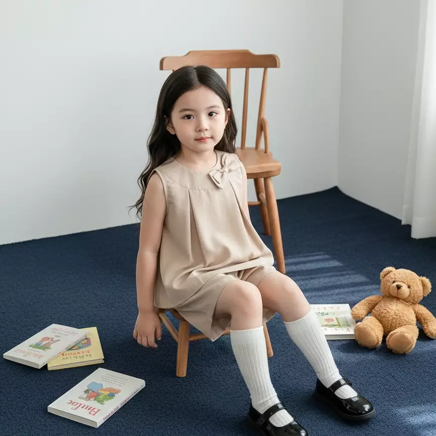 Two Mix - Naura Baju Setelan Anak Perempuan Pita Cantik Celana Pendek Lucu Korean Style Usia 2-8 Tahun 4458 Cream