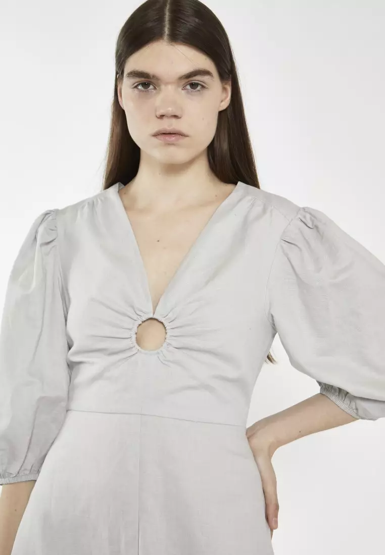 Puff Sleeve Key-hole Maxi Dress