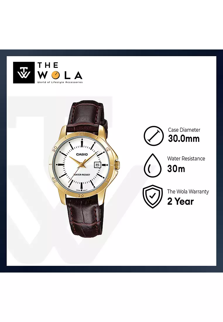 Women's Analog Watch LTP-V004GL-7A Brown Leather Band Ladies Watch