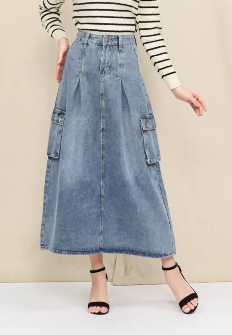 Lora Long Skirt Jeans in Blue